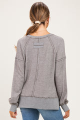 Grey Two Tone Oversized Thermal Knit Maternity Top