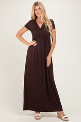PinkBlush Brown Draped Maternity/Nursing Maxi Dress