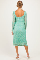 Green Floral Lace Long Sleeve Square Neck Maternity Midi Dress