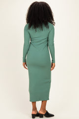 Olive Scoop Neck Long Sleeve Midi Dress