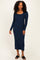 Navy Scoop Neck Long Sleeve Midi Dress