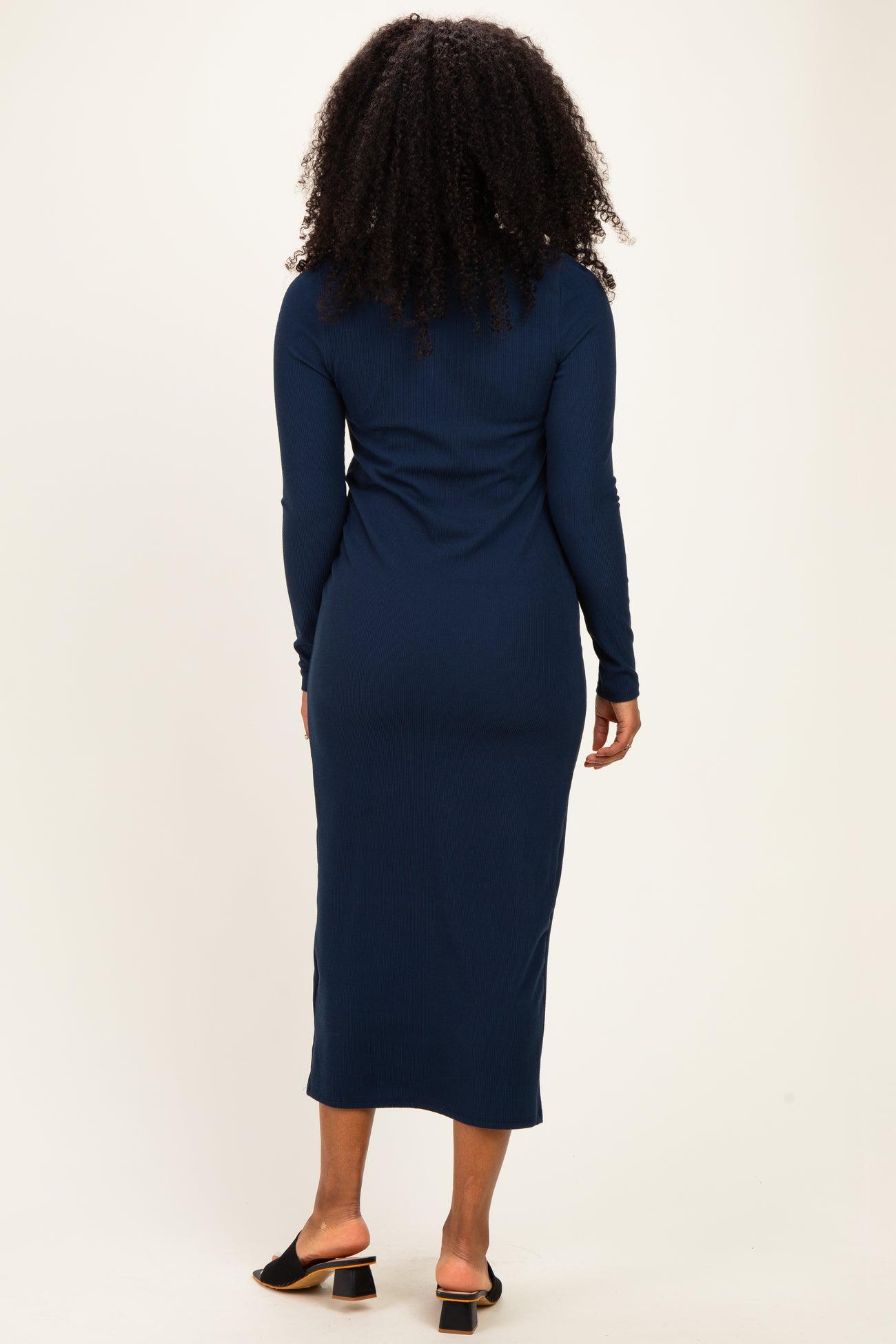 Navy Scoop Neck Long Sleeve Midi Dress