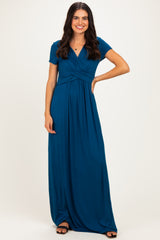 PinkBlush Teal Draped Maternity/Nursing Maxi Dress