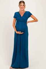 PinkBlush Teal Draped Maternity/Nursing Maxi Dress