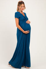 PinkBlush Teal Draped Maternity/Nursing Maxi Dress