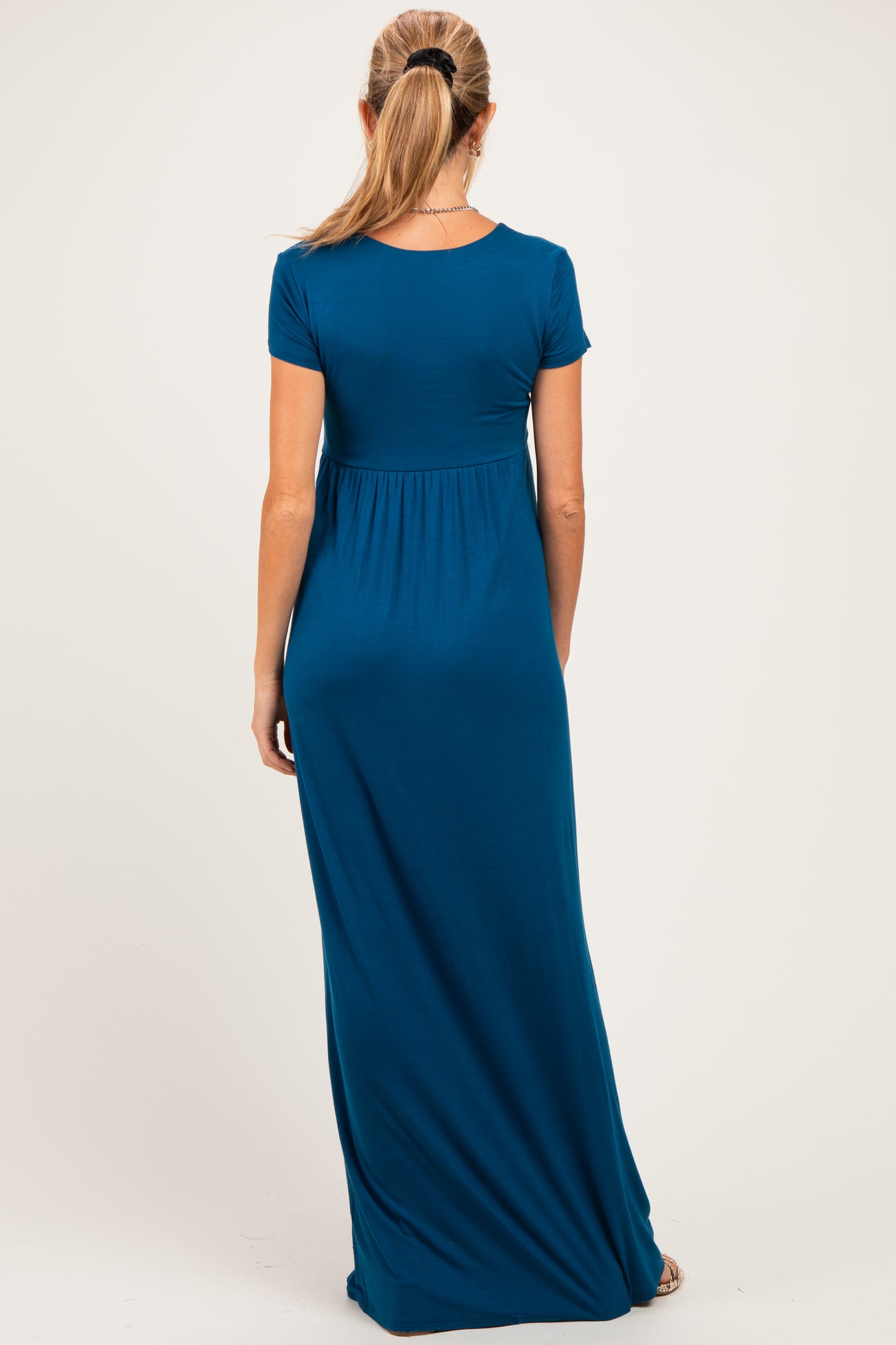 PinkBlush Teal Draped Maternity/Nursing Maxi Dress