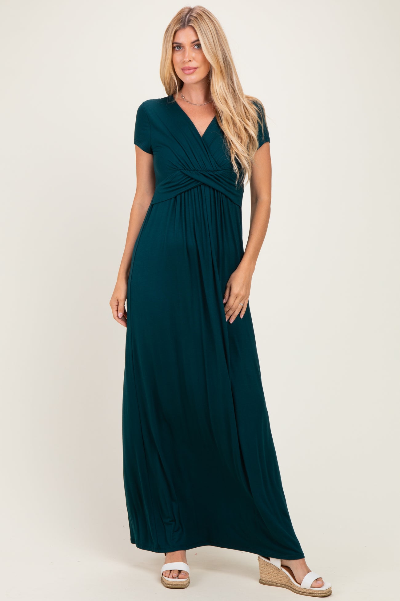PinkBlush Hunter Green Draped Maternity/Nursing Maxi Dress