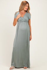 PinkBlush Teal Draped Maternity/Nursing Maxi Dress
