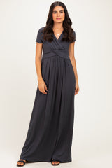 PinkBlush Charcoal Draped Maternity/Nursing Maxi Dress
