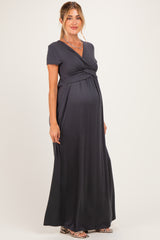 PinkBlush Charcoal Draped Maternity/Nursing Maxi Dress