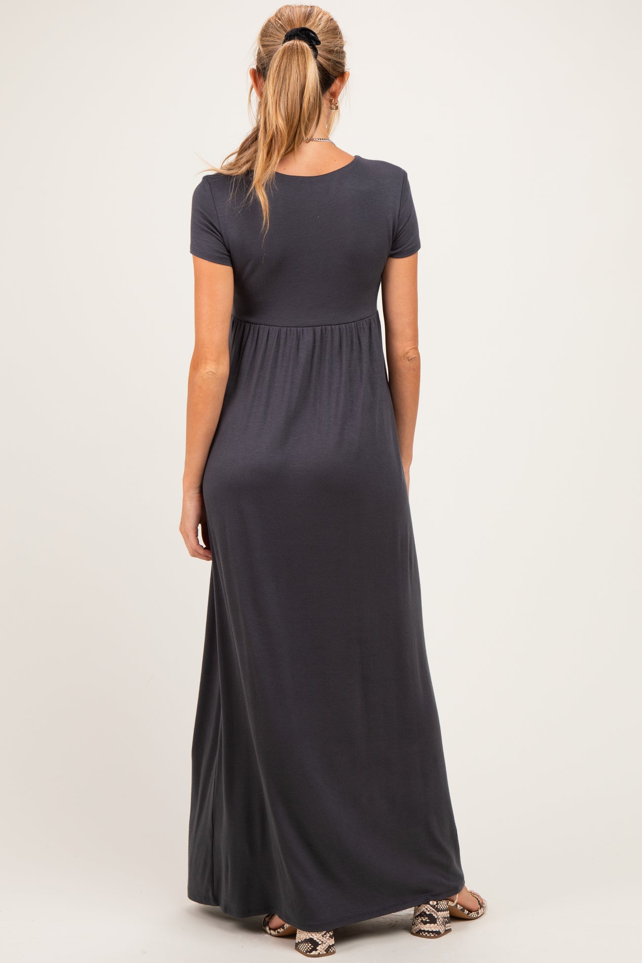 PinkBlush Charcoal Draped Maternity/Nursing Maxi Dress