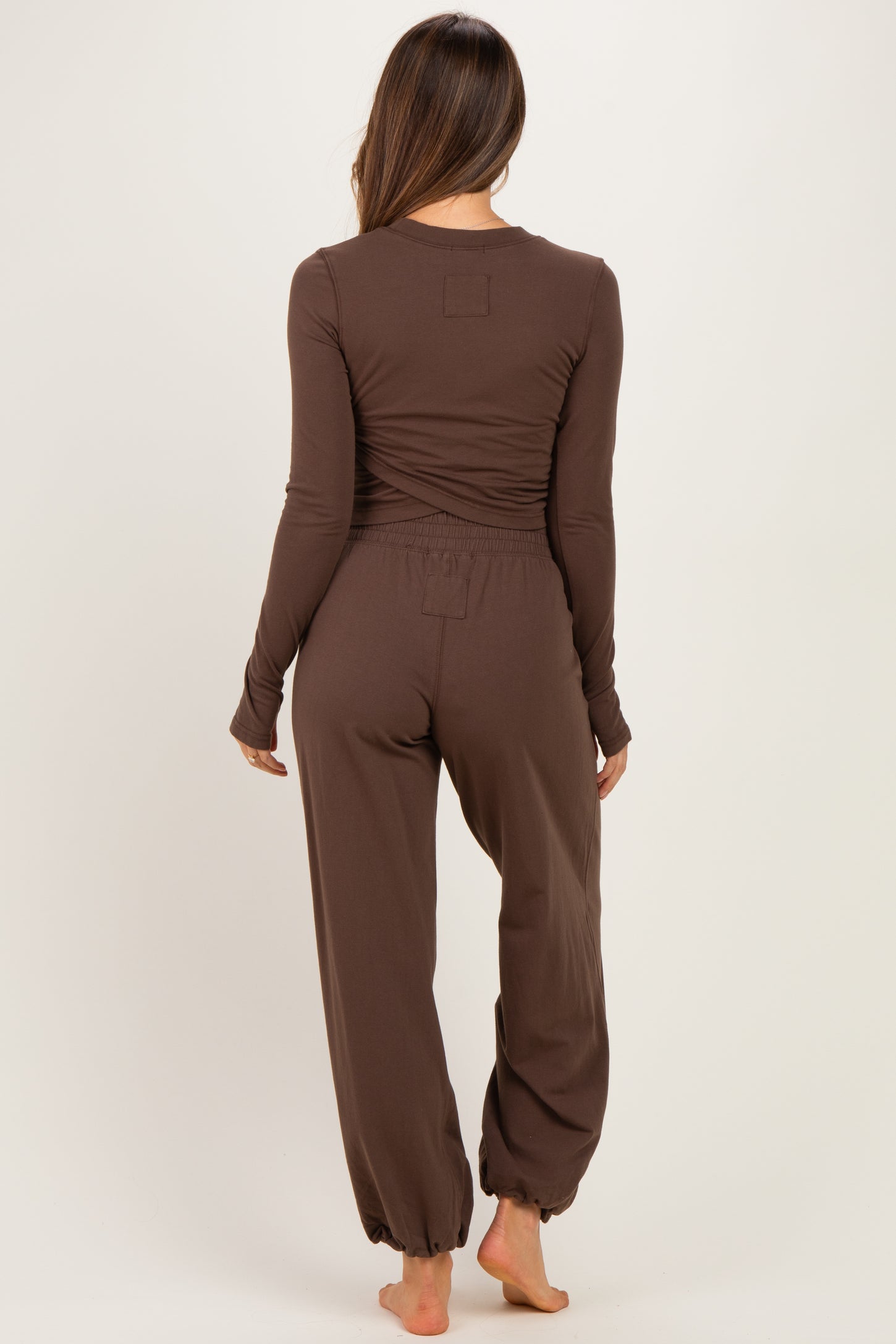 Mocha Cropped Long Sleeve Pant Maternity Set