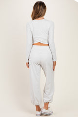 Light Heather Grey Cropped Long Sleeve Pant Maternity Set