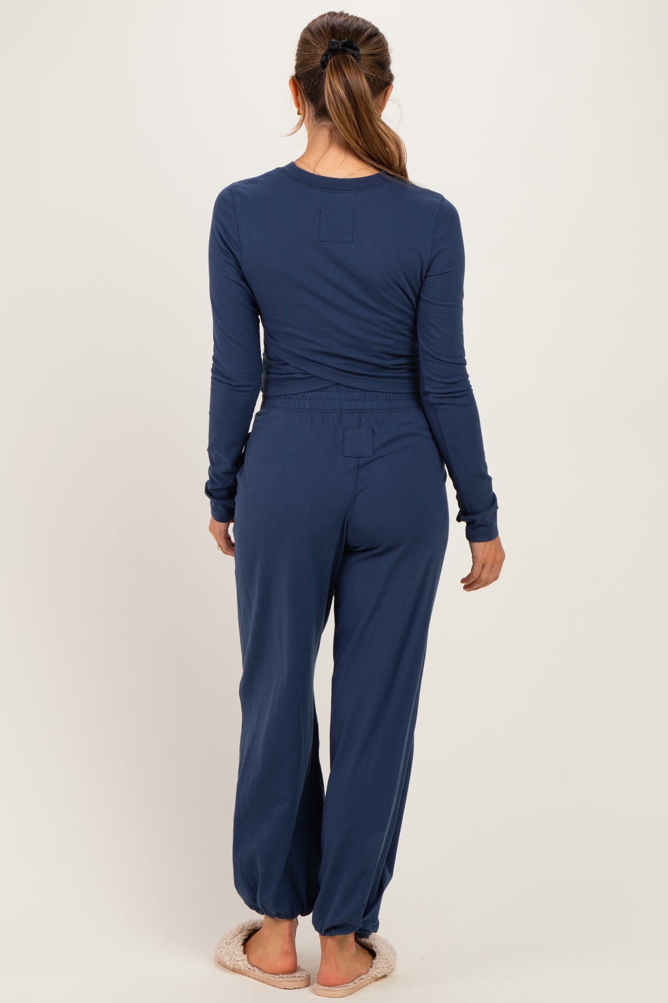Smoky Navy Cropped Long Sleeve Pant Maternity Set