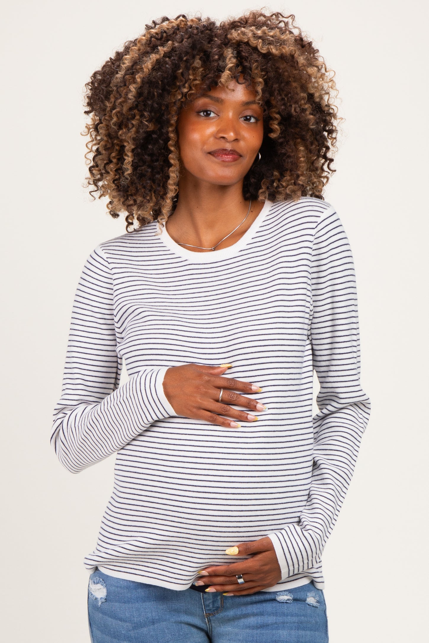 Ivory Navy Basic Pinstripe Maternity Sweater