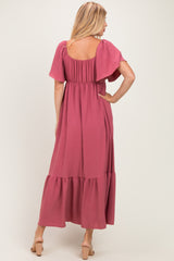 Mauve Flutter Sleeve Ruffle Hem Maxi Dress