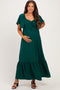 Hunter Green Flutter Sleeve Ruffle Hem Maternity Maxi Dress