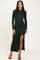 Hunter Green Mock Neck Front Slit Long Sleeve Maxi Dress