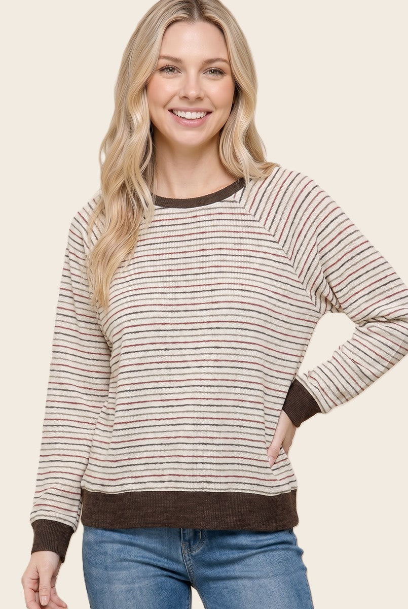 Brown Muticolor Striped Long Sleeve Maternity Top