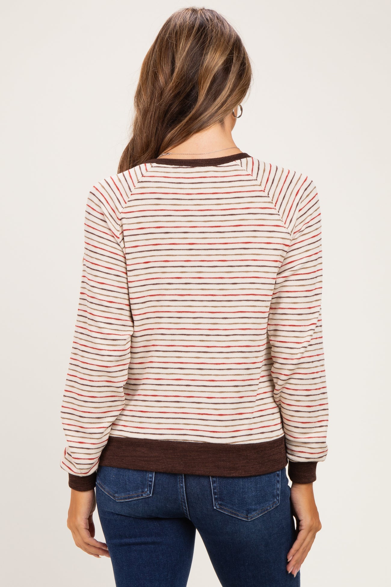 Brown Muticolor Striped Long Sleeve Maternity Top