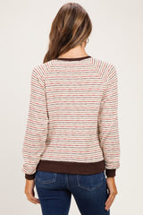 Brown Muticolor Striped Long Sleeve Maternity Top