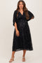 Black Embroidered Tulle Dolman V-Neck Maternity Midi Dress