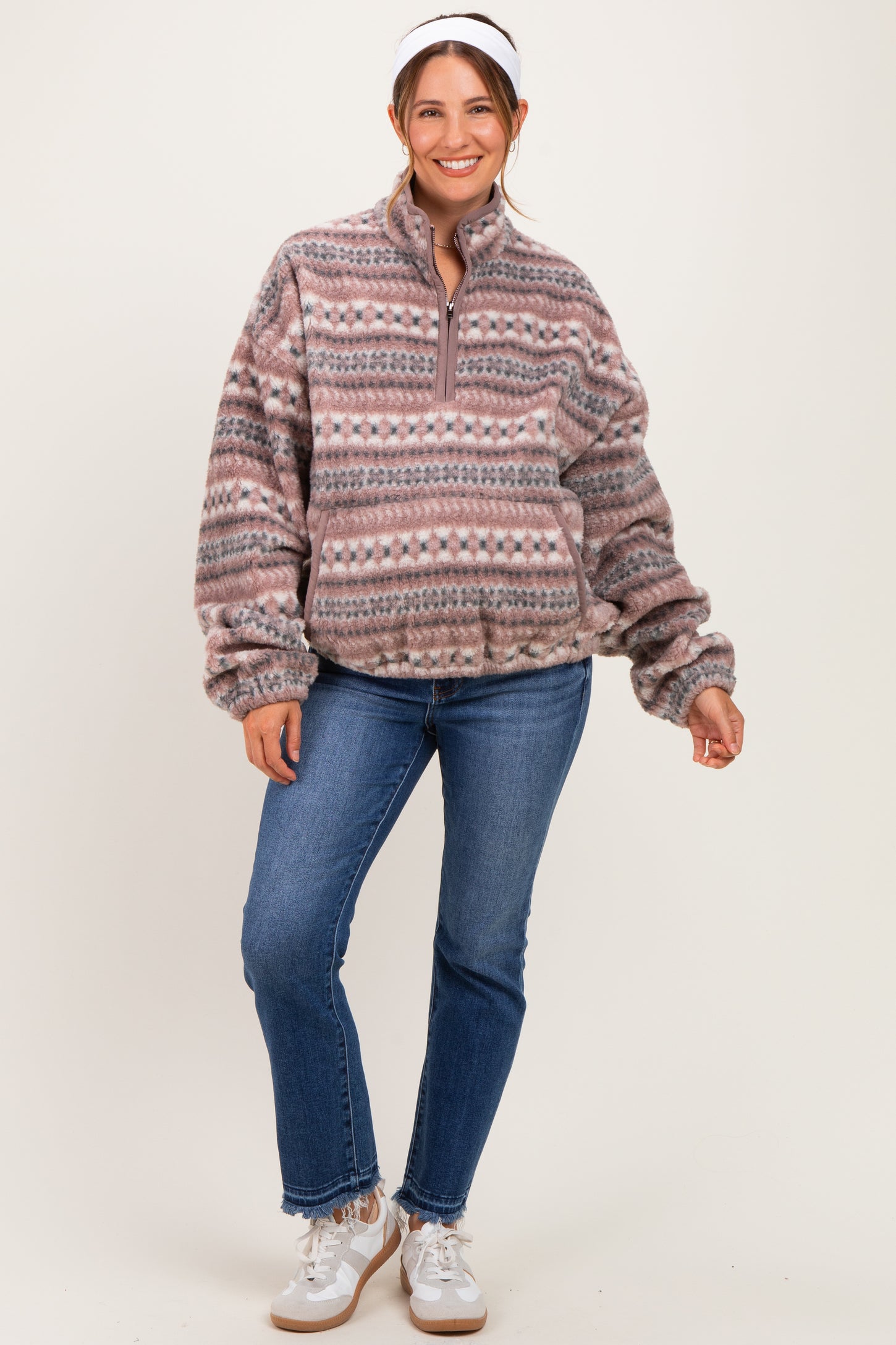 Ashwood Printed Fleece Oversized Half Zip Maternity Pullover