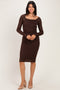 Brown Long Sleeve Fitted Lace Dress