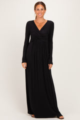 PinkBlush Black Long Sleeve Draped Maternity/Nursing Maxi Dress
