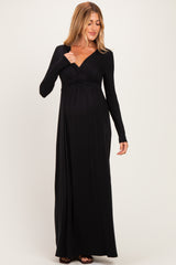 PinkBlush Black Long Sleeve Draped Maternity/Nursing Maxi Dress
