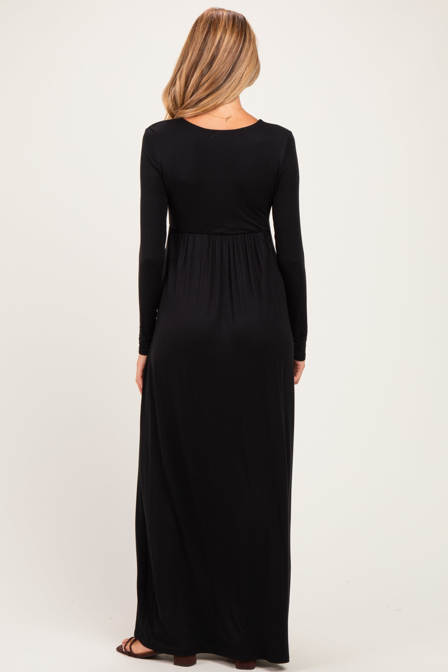 PinkBlush Black Long Sleeve Draped Maternity/Nursing Maxi Dress