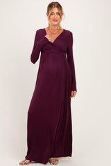 PinkBlush Burgundy Long Sleeve Draped Maternity/Nursing Maxi Dress