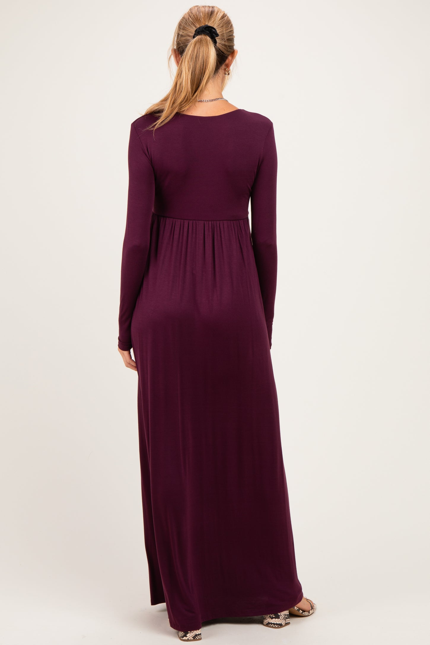 PinkBlush Burgundy Long Sleeve Draped Maternity/Nursing Maxi Dress