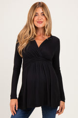 PinkBlush Black Long Sleeve Draped Front Maternity Nursing Top