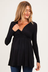 PinkBlush Black Long Sleeve Draped Front Maternity Nursing Top