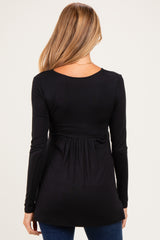 PinkBlush Black Long Sleeve Draped Front Maternity Nursing Top