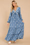 Dusty Blue Floral Lace Trim Maxi Dress
