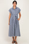 Navy Gingham Button Down Tie Waist Shirt Dress