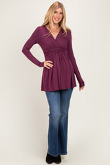 PinkBlush Burgundy Long Sleeve Draped Front Nursing Top