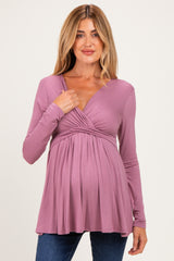 PinkBlush Mauve Long Sleeve Draped Front Maternity Nursing Top