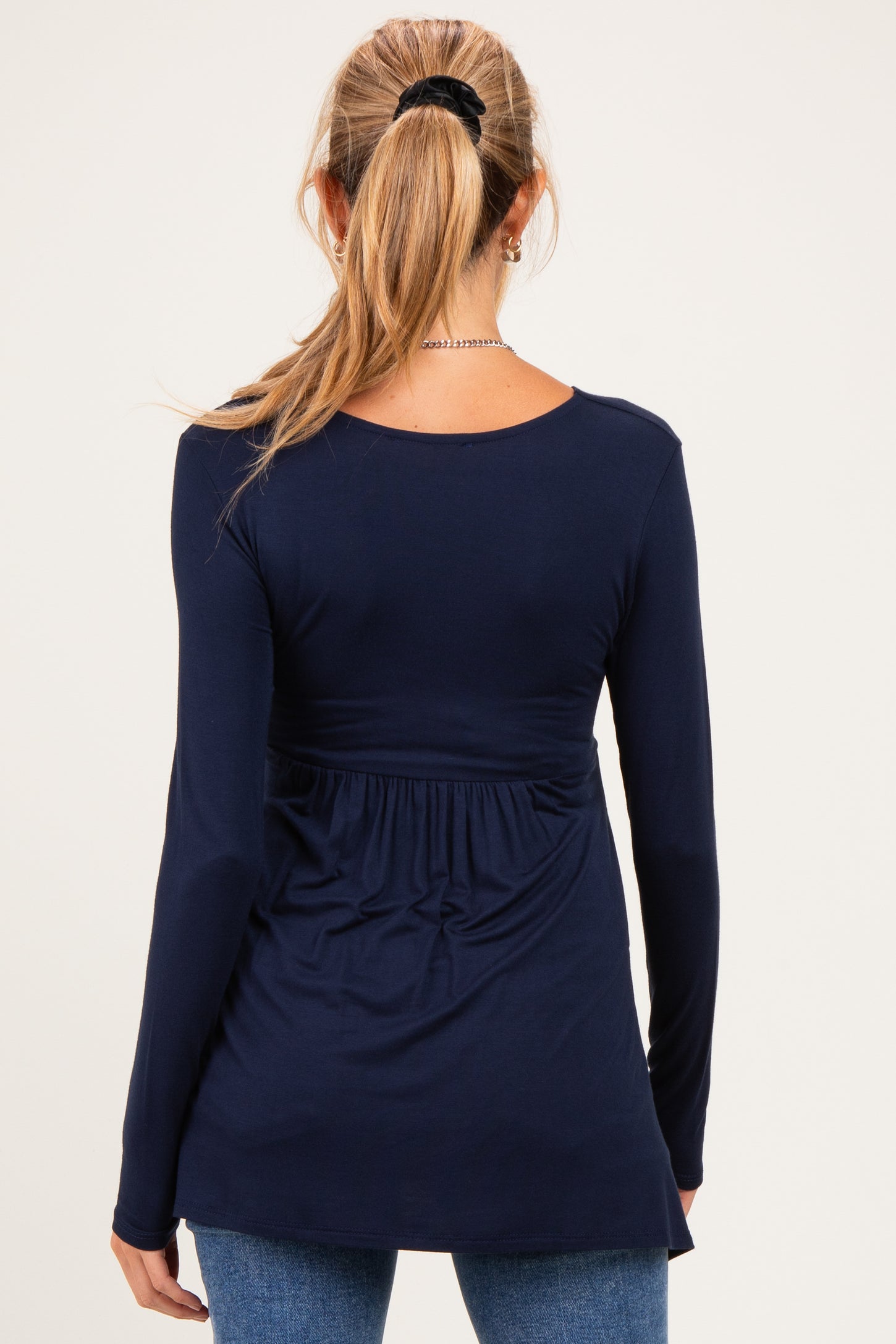 PinkBlush Navy Long Sleeve Draped Front Maternity Nursing Top