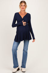 PinkBlush Navy Long Sleeve Draped Front Maternity Nursing Top