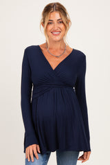 PinkBlush Navy Long Sleeve Draped Front Maternity Nursing Top