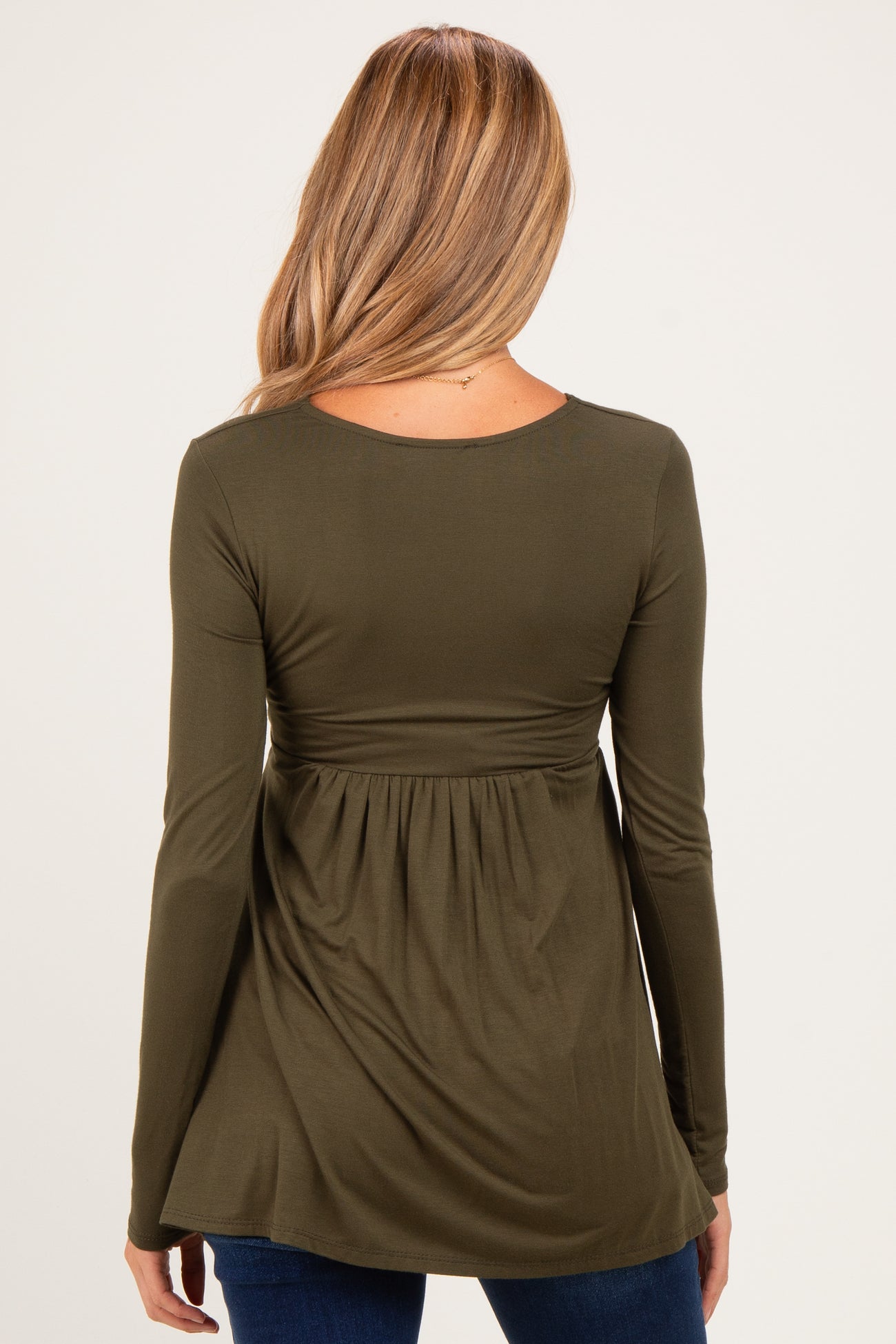PinkBlush Olive Long Sleeve Draped Front Maternity Nursing Top