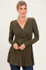 PinkBlush Olive Long Sleeve Draped Front Maternity Nursing Top