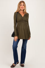 PinkBlush Olive Long Sleeve Draped Front Maternity Nursing Top