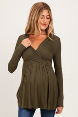 PinkBlush Olive Long Sleeve Draped Front Maternity Nursing Top