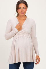 PinkBlush Oatmeal Long Sleeve Draped Front Maternity Nursing Top
