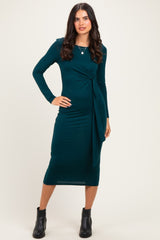 Hunter Green Long Sleeve Knotted Waist Maxi Dress