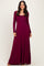 Burgundy Solid Long Sleeve Scoop Neck A-Line Maxi Dress